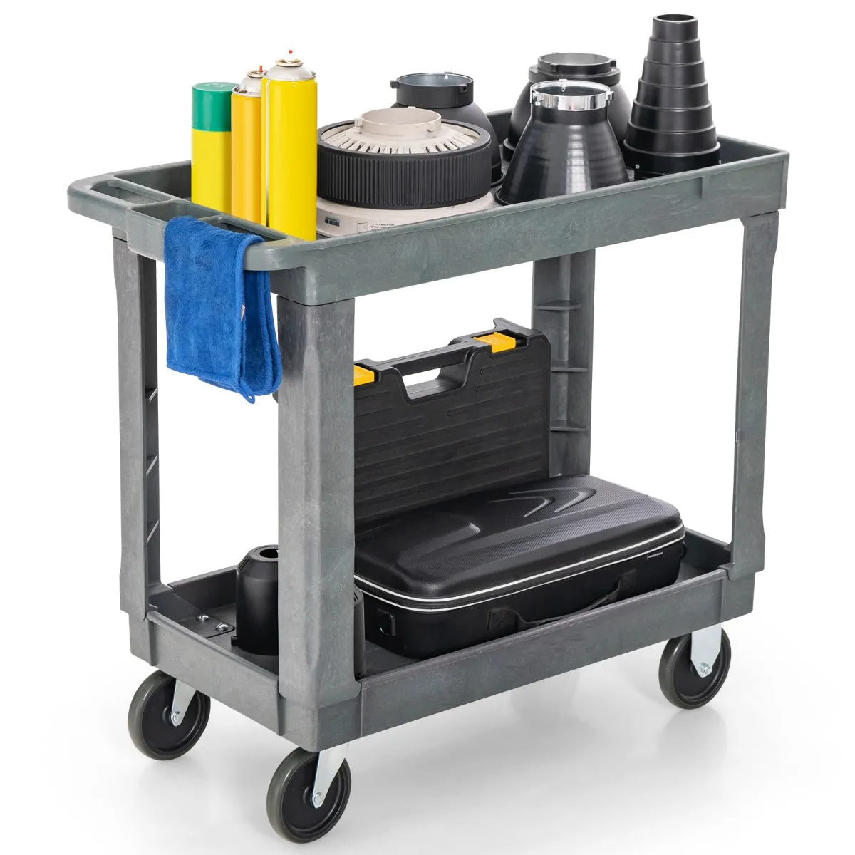 2-Tier Heavy-Duty PP Service Cart with 250 KG Max Load-Grey