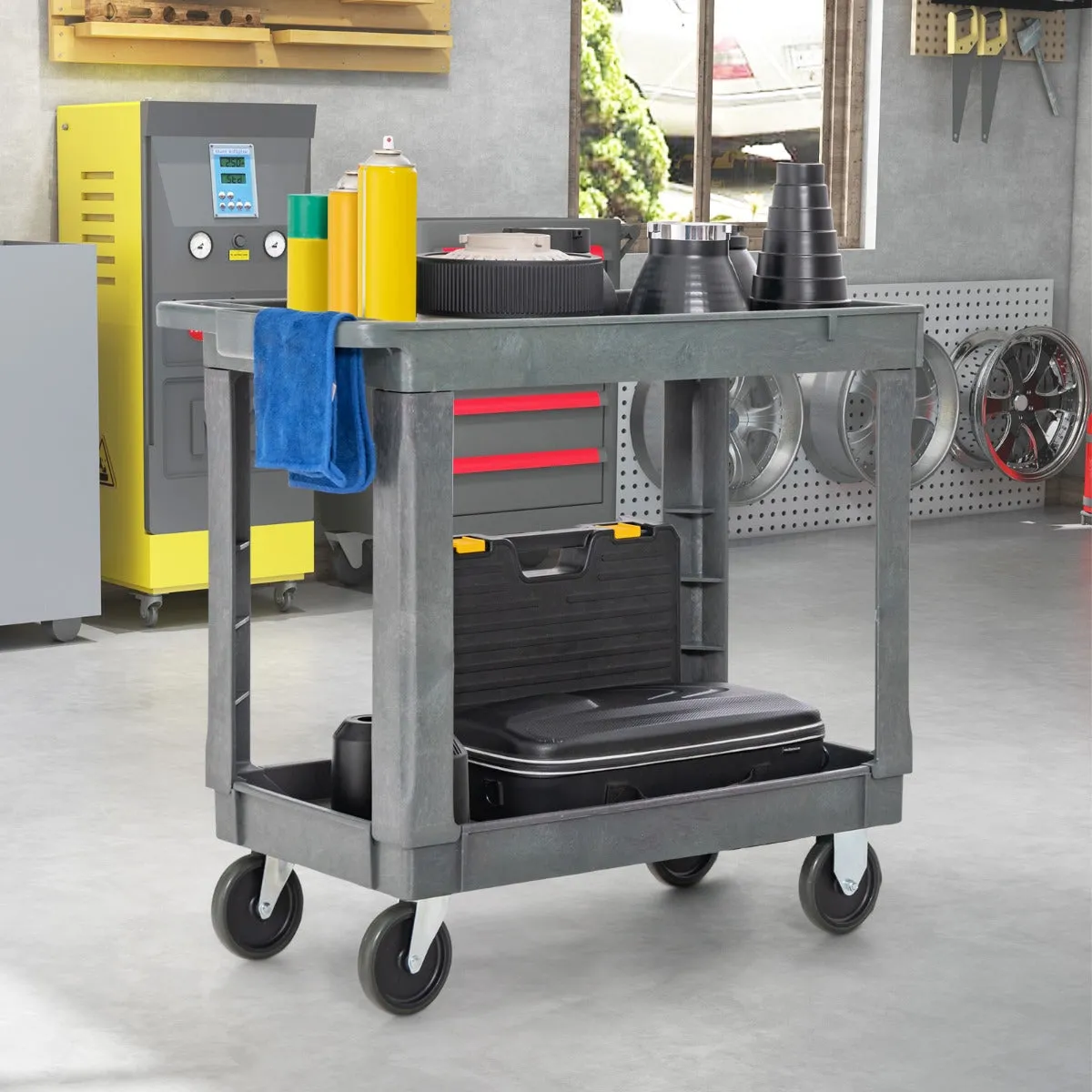 2-Tier Heavy-Duty PP Service Cart with 250 KG Max Load-Grey