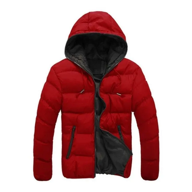 2019 Winter Thick Cotton Warm Outwear Parka Winter Jacket Men Hooded Collar Coat Mens Warm Down Casual Coats with Zipper Pocket