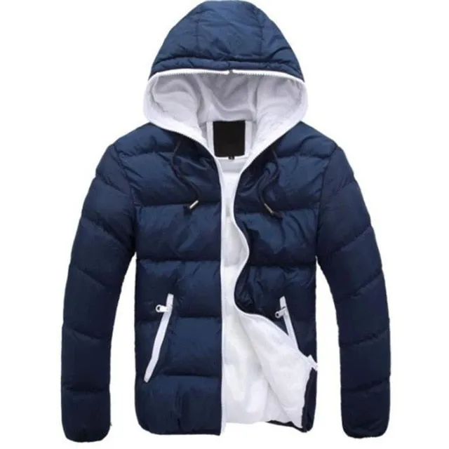 2019 Winter Thick Cotton Warm Outwear Parka Winter Jacket Men Hooded Collar Coat Mens Warm Down Casual Coats with Zipper Pocket