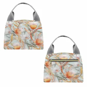 Australian Floral Green  Portable Lunch Bag-Grey Handle