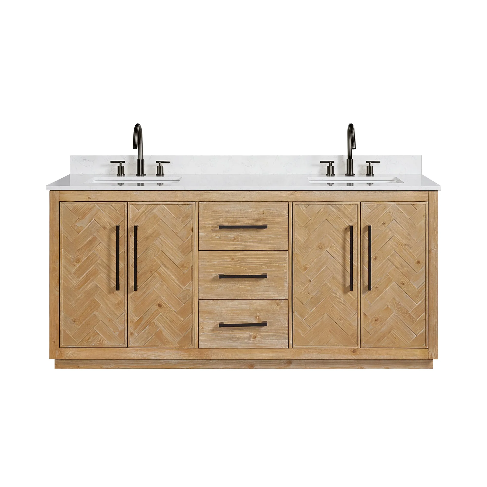 Bellavia 72" Double Bathroom Vanity in Weathered Fir with Engineered Stone Countertop