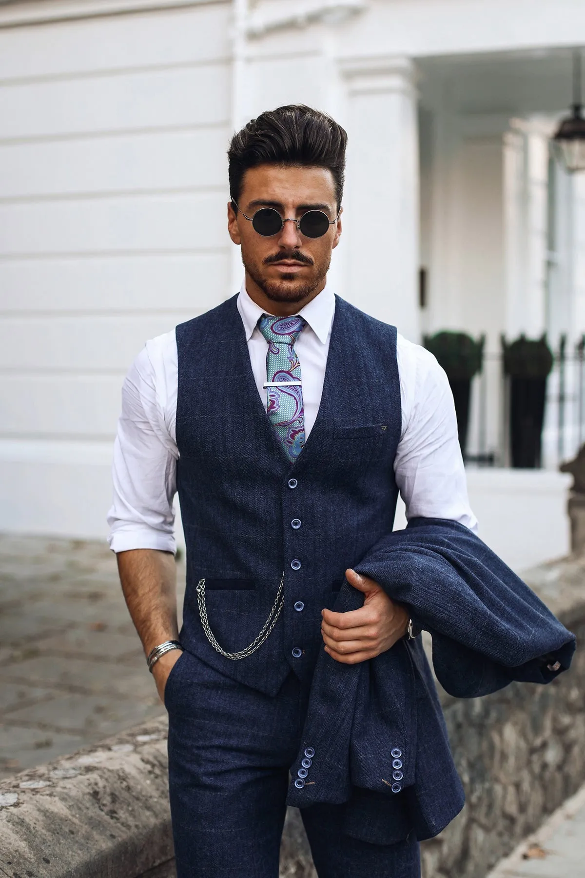 Carnegi Navy Tweed Waistcoat