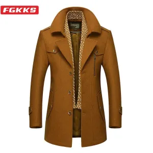 Casual Wool Blend Warm Outerwear Windbreaker for Men