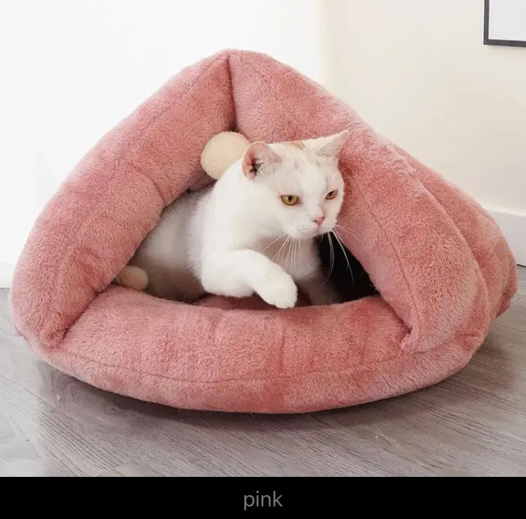 Cat Dog Puppy Soft Warm Snug Winter Bed Cave Triangle-shape Fleece