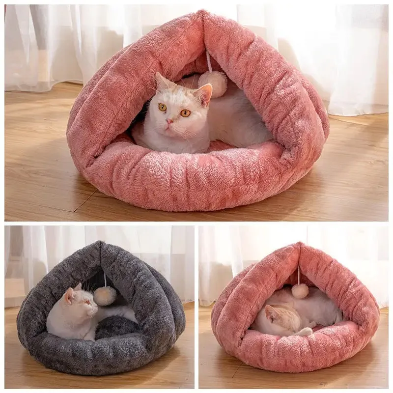 Cat Dog Puppy Soft Warm Snug Winter Bed Cave Triangle-shape Fleece