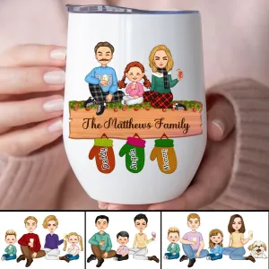 Family - Family Peeking Christmas Glove - Personalized Wine Tumbler