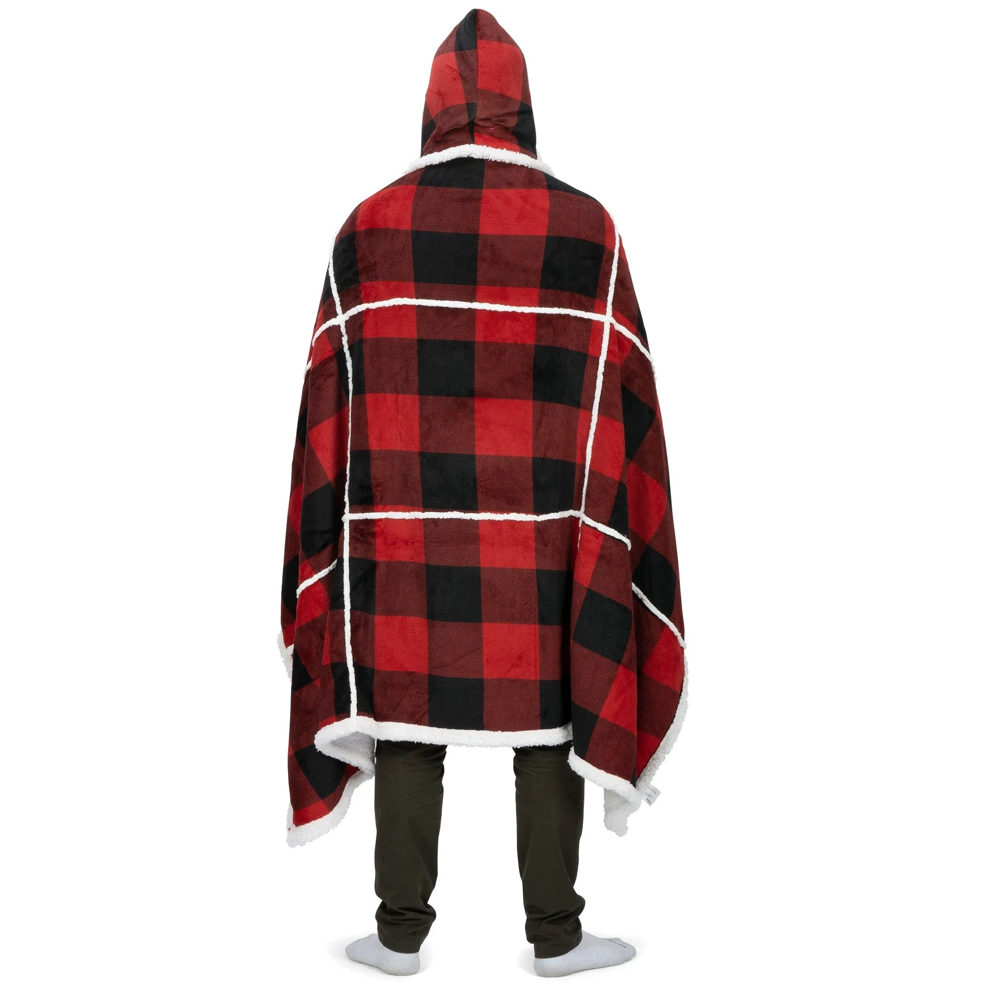 Hooded Throw Printed Flannel Red Buffalo Plaid