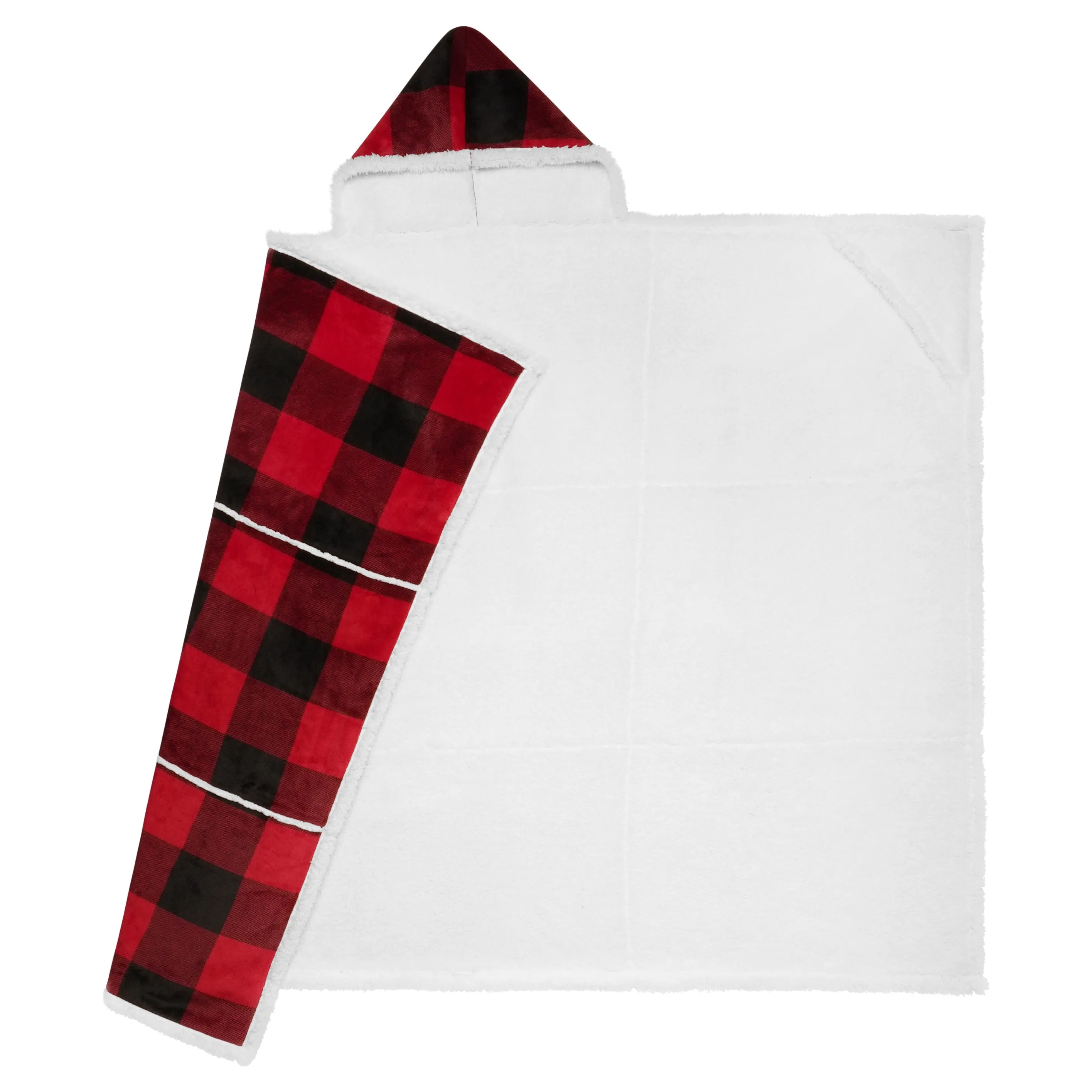 Hooded Throw Printed Flannel Red Buffalo Plaid