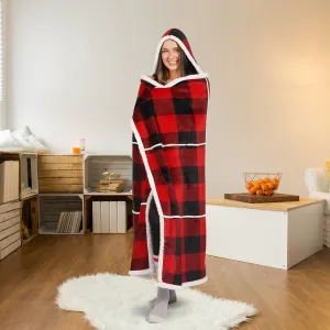 Hooded Throw Printed Flannel Red Buffalo Plaid