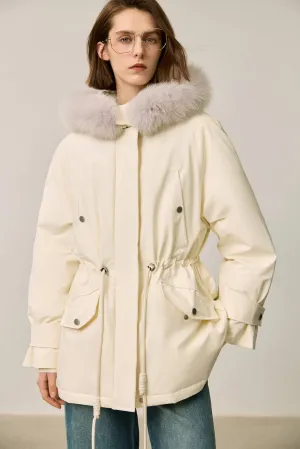 LILY Fox Fur Trim 90% White Duck Down Jacket