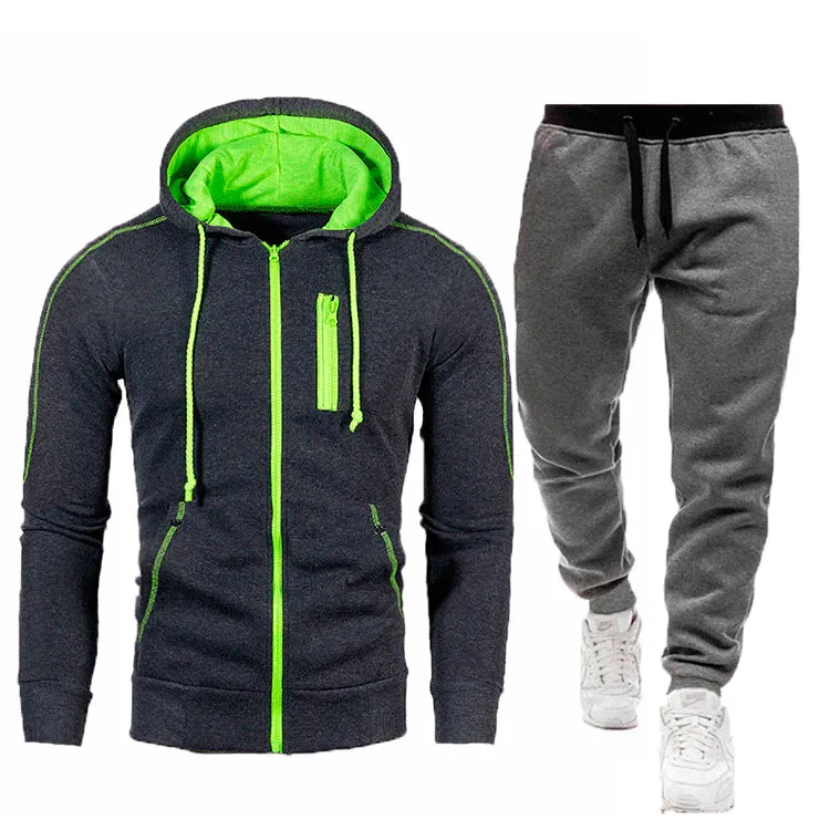 Men's Fall Winter Cardigan Hooded Hoodie Jacket Jogger Two Piece Set