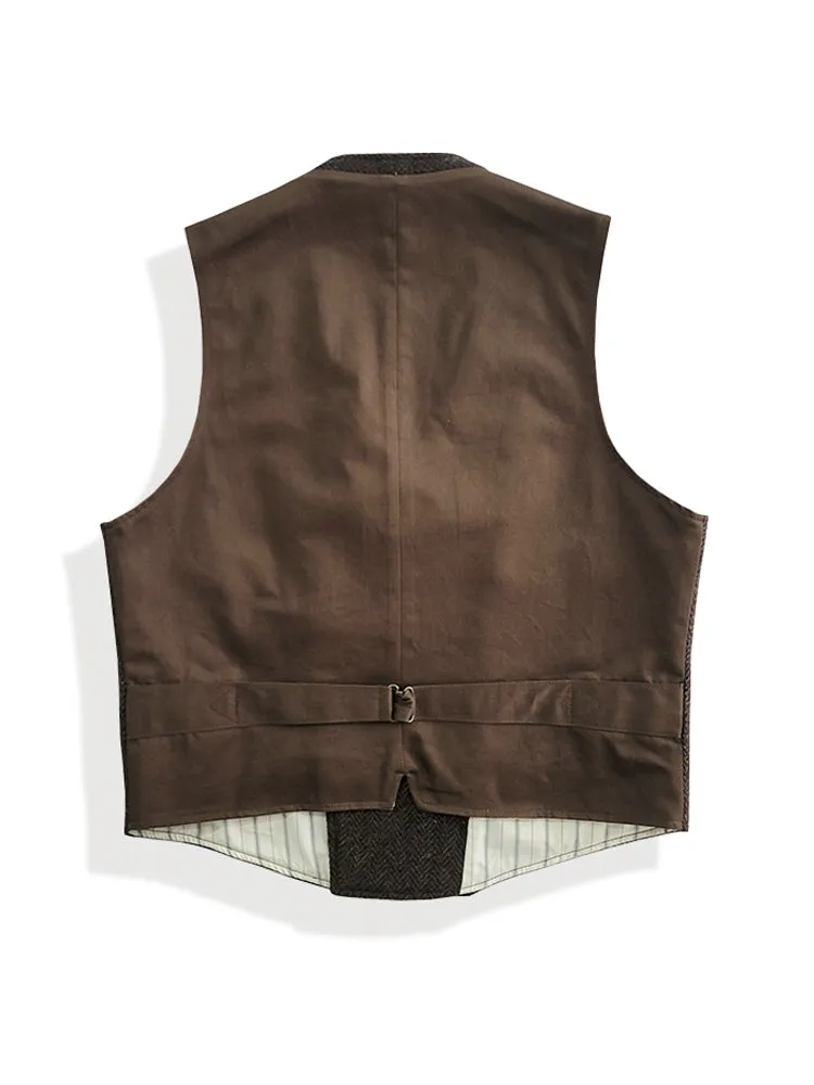 Men's Red Brown Double-breasted Tweed Vest