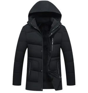 Mens Winter Mid Length Coat with Removable Hood