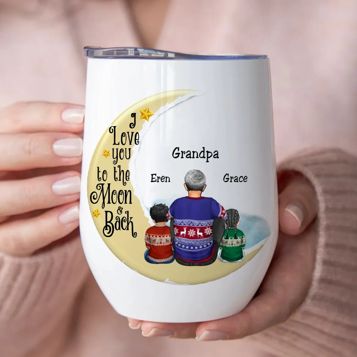 Mother - I Love You To The Moon And Back - Personalized Wine Tumbler (M10)