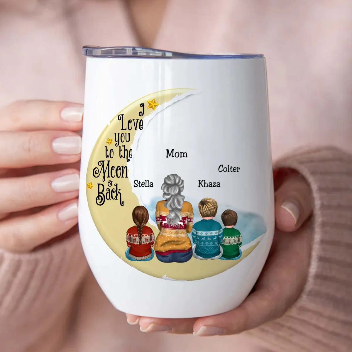 Mother - I Love You To The Moon And Back - Personalized Wine Tumbler (M10)