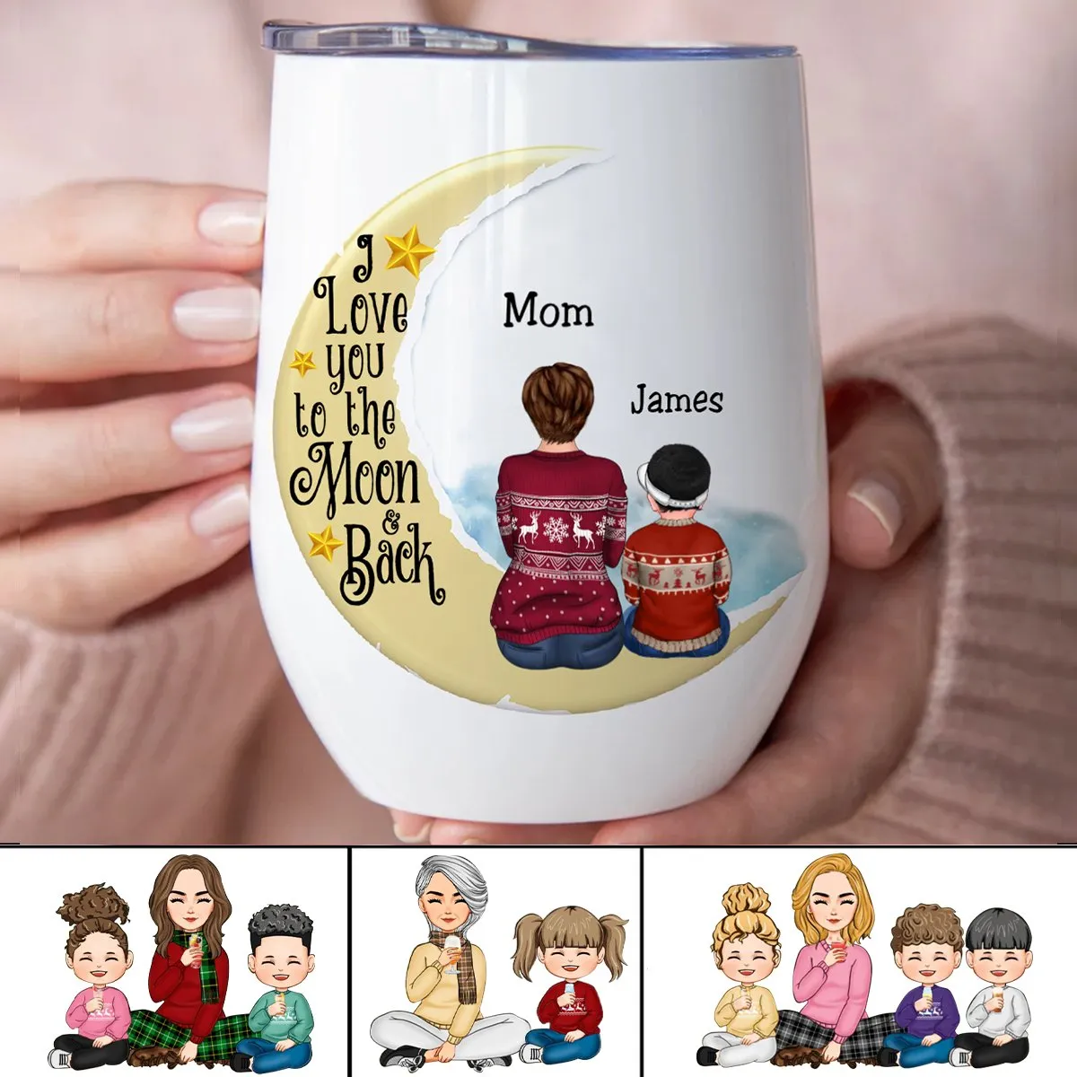 Mother - I Love You To The Moon And Back - Personalized Wine Tumbler (M10)