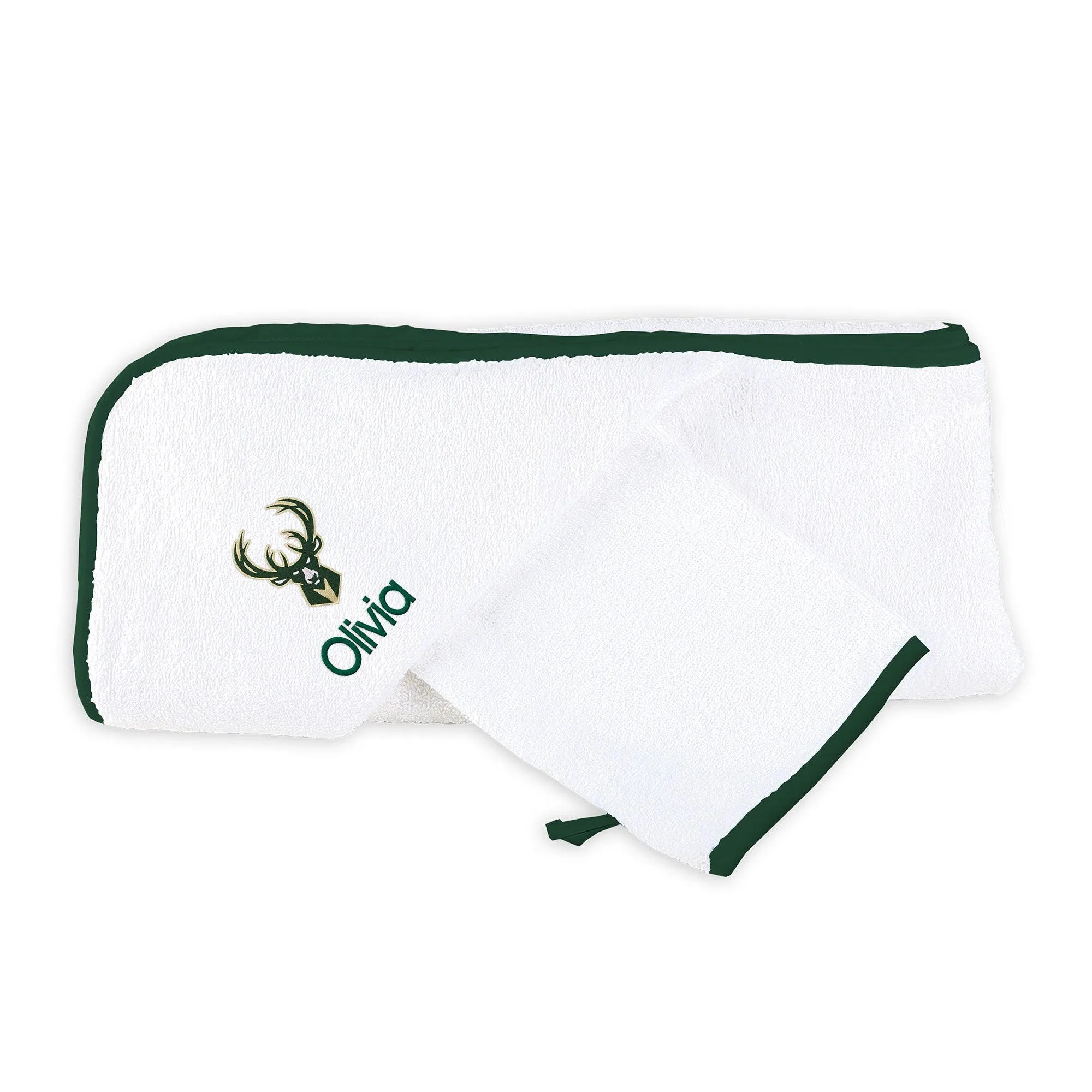 Personalized Milwaukee Bucks Hooded Towel & Wash Mitt Set