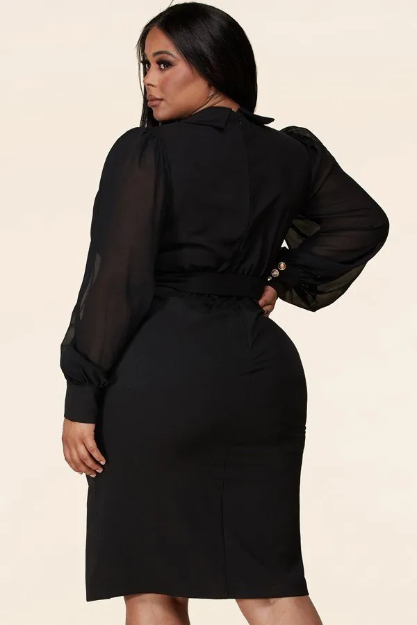 Plus-Size Long Sleeve Black Lace Blazer Dress