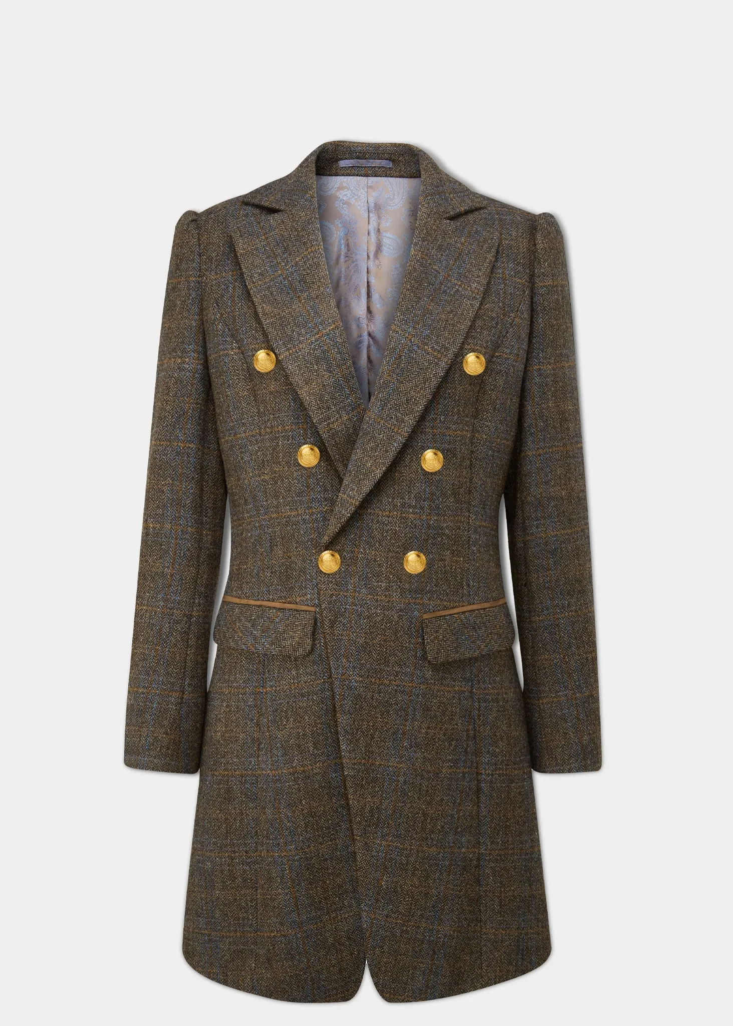 Surrey Ladies Double Breasted Tweed Coat In Taupe - Regular Fit