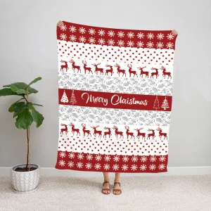 Teesdily | Christmas Reindeer Fleece Blanket Merry Christmas Snowflake Sherpa Fleece Xmas Holiday Throw For Bed Best Gift For Friends Family