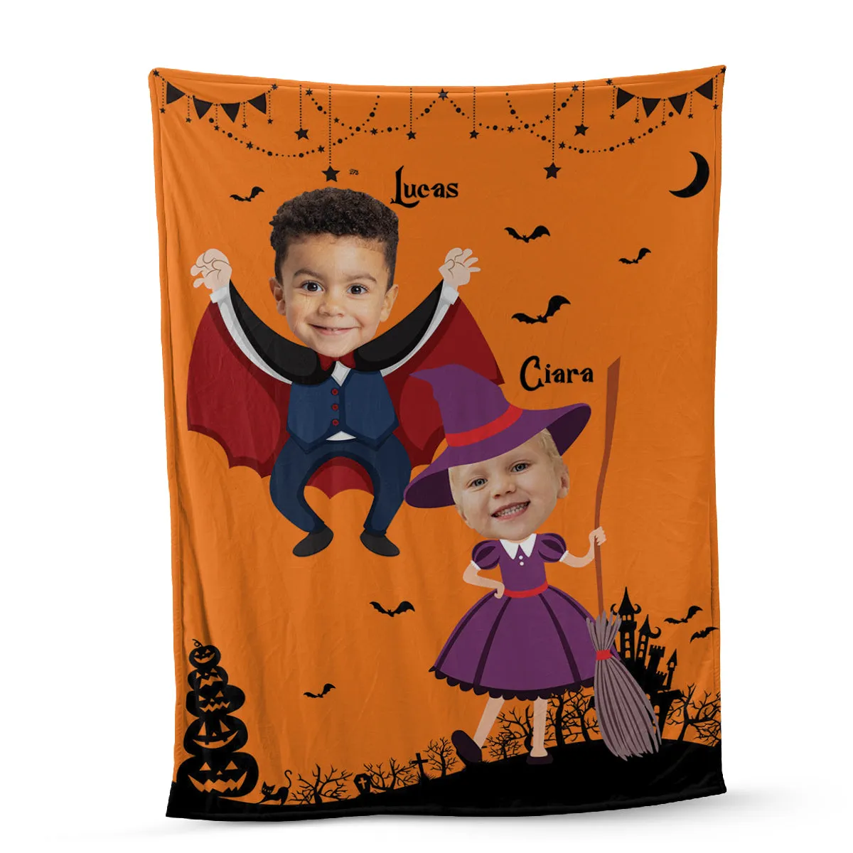 Teesdily | Kid Nursery Halloween Blanket With Face Cute Halloween Sherpa Fleece Blanket Customized Picture Halloween Gift Nursery Decoration