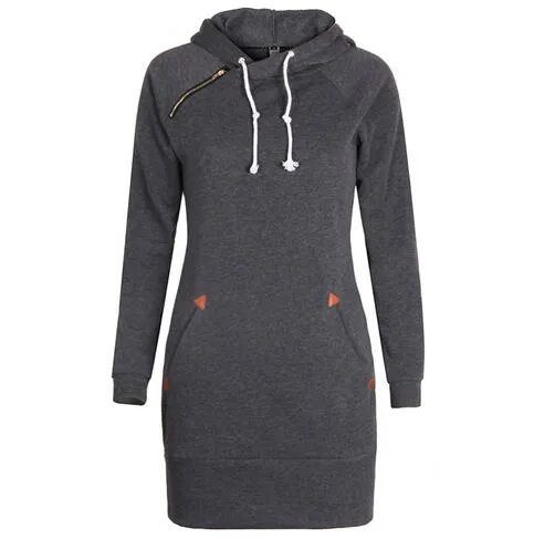 Warm Winter High Quality Hooded Dresses Pocket Long Sleeved Casual Mini Dress Sportwear Women Clothings LX130