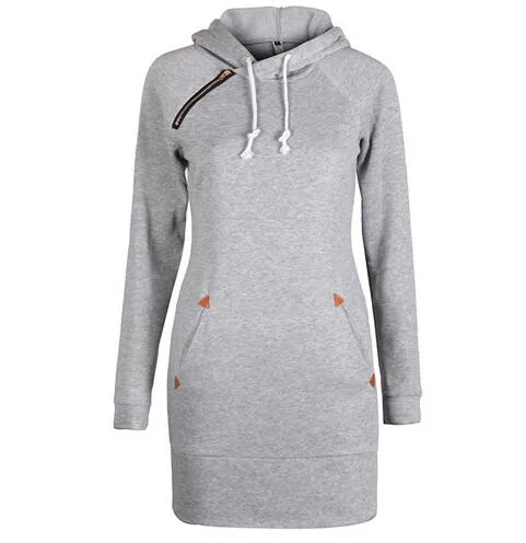 Warm Winter High Quality Hooded Dresses Pocket Long Sleeved Casual Mini Dress Sportwear Women Clothings LX130