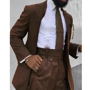 Wiaofellas  -  Chic Pinstripe Men Suits Slim Fashion Peak Lapel Double Breasted 2 Piece Business Casual Office Male Suit (Jacket Pants)