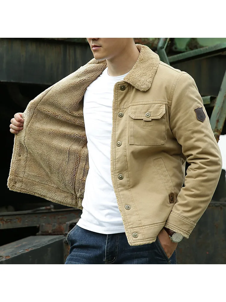 Winter Men'S Cotton Jacket Velvet Thickened Green Casual Cotton Clothing