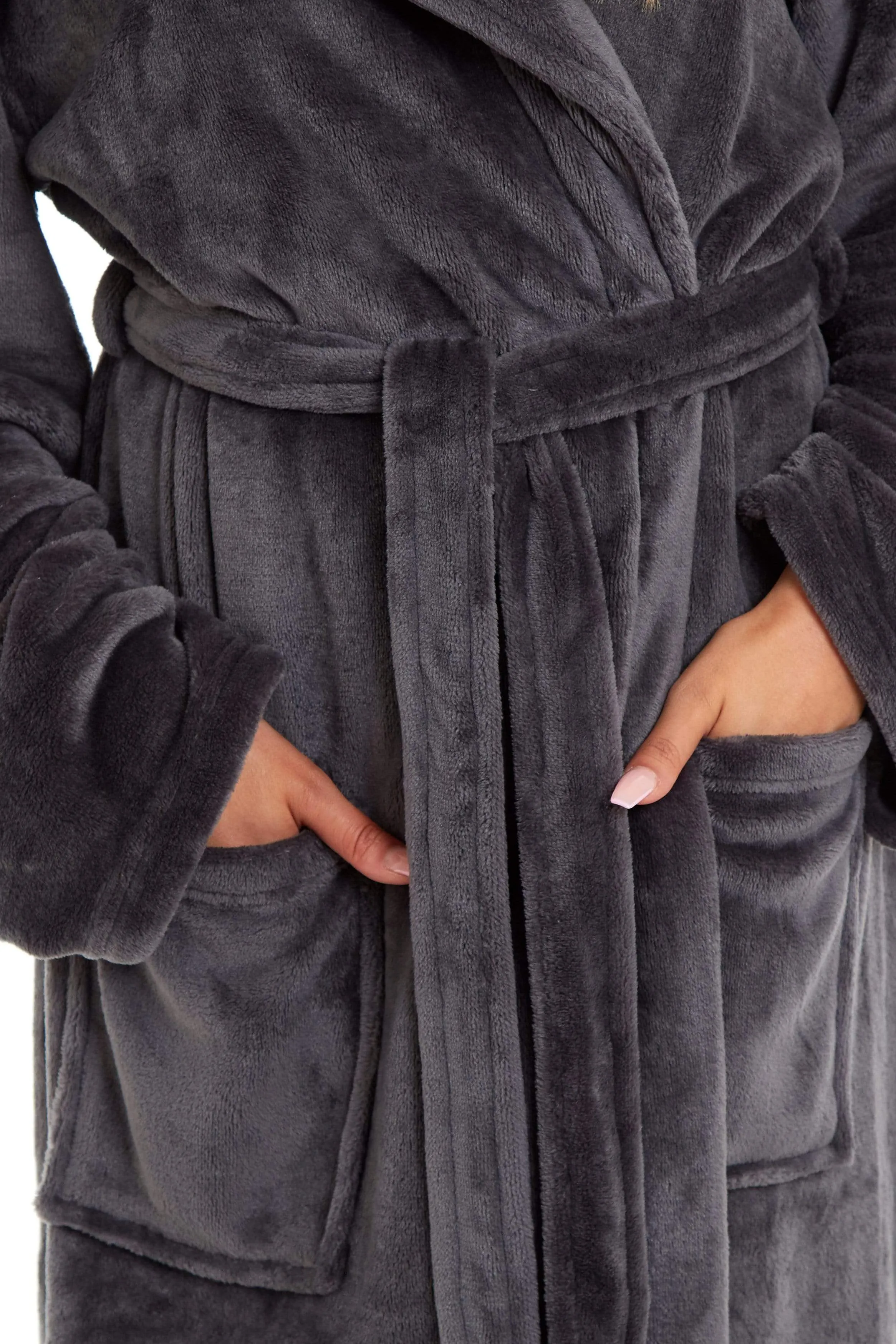 Women's Ultra-Soft Hooded Plush Fleece Dressing Gown Warm Velvet Bathrobe for Lounging and Relaxing in Winter by Daisy Dreamer