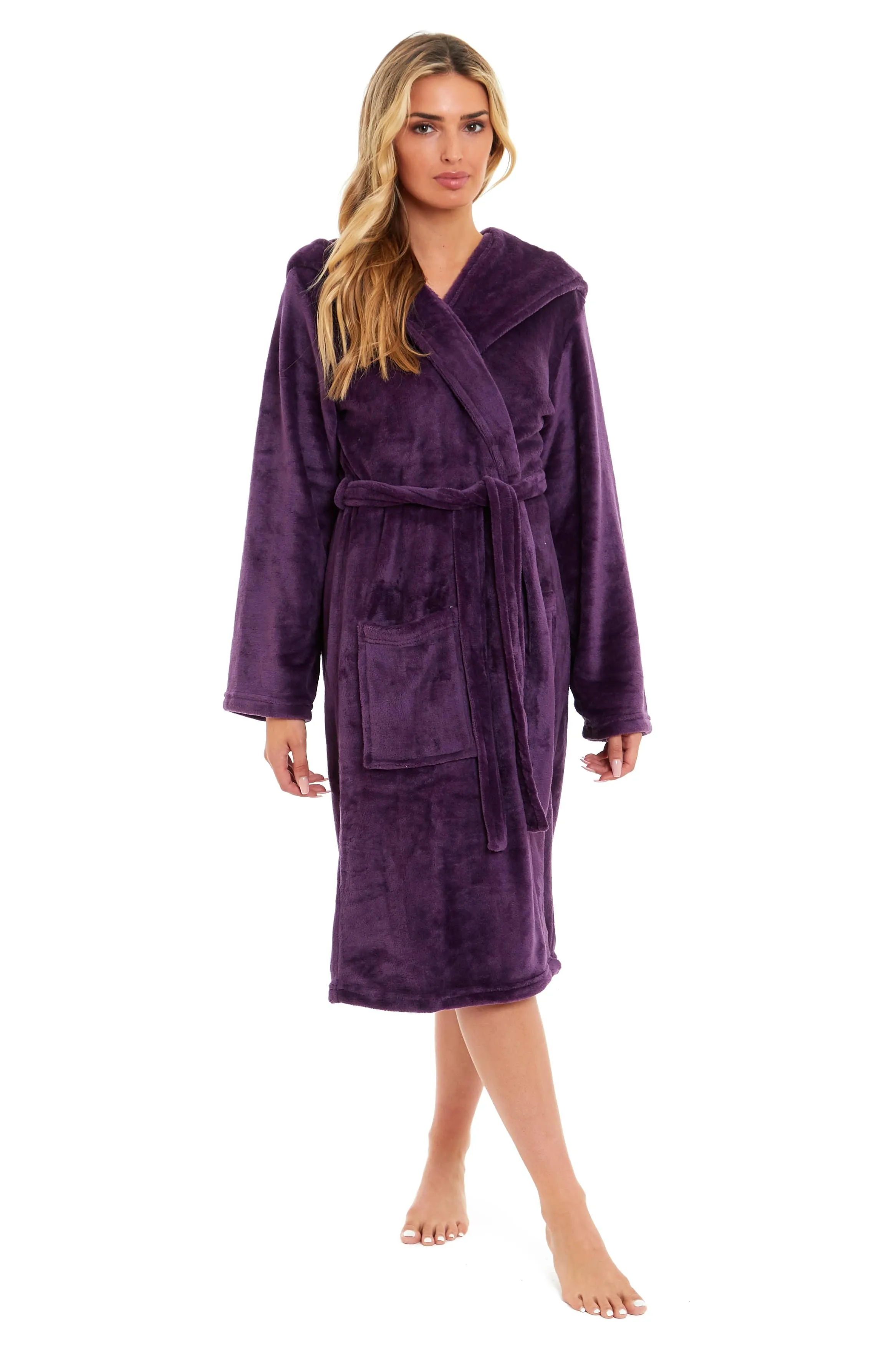 Women's Ultra-Soft Hooded Plush Fleece Dressing Gown Warm Velvet Bathrobe for Lounging and Relaxing in Winter by Daisy Dreamer