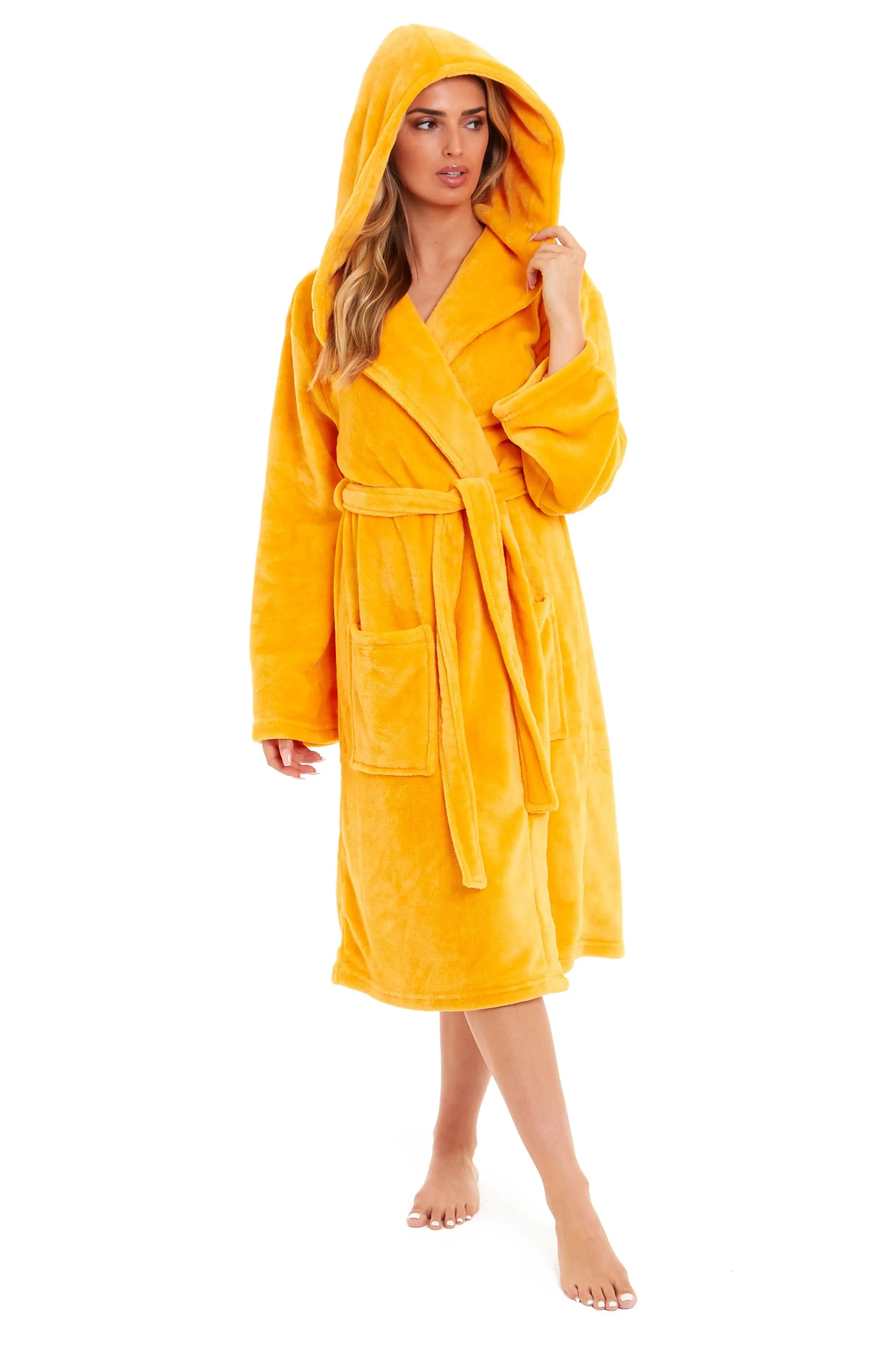 Women's Ultra-Soft Hooded Plush Fleece Dressing Gown Warm Velvet Bathrobe for Lounging and Relaxing in Winter by Daisy Dreamer