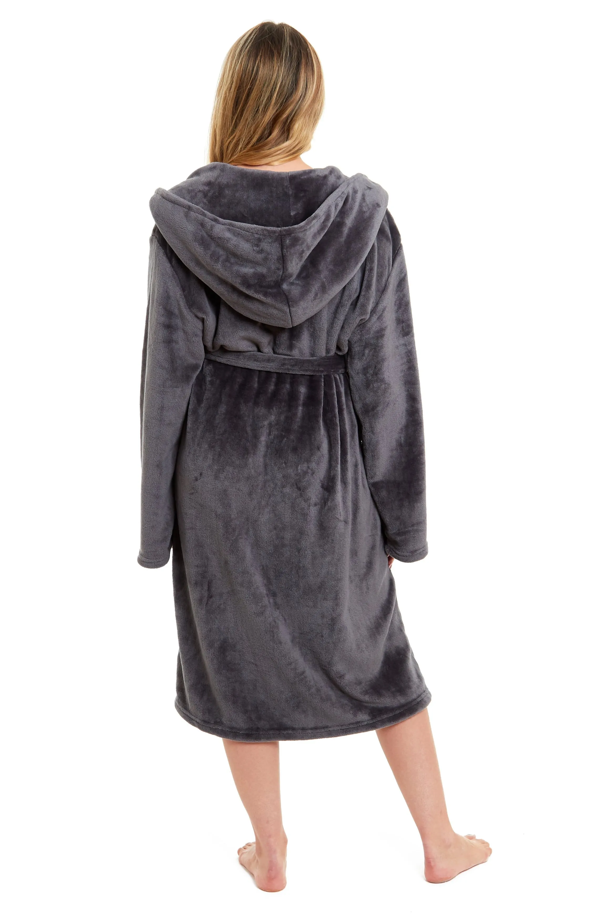 Women's Ultra-Soft Hooded Plush Fleece Dressing Gown Warm Velvet Bathrobe for Lounging and Relaxing in Winter by Daisy Dreamer