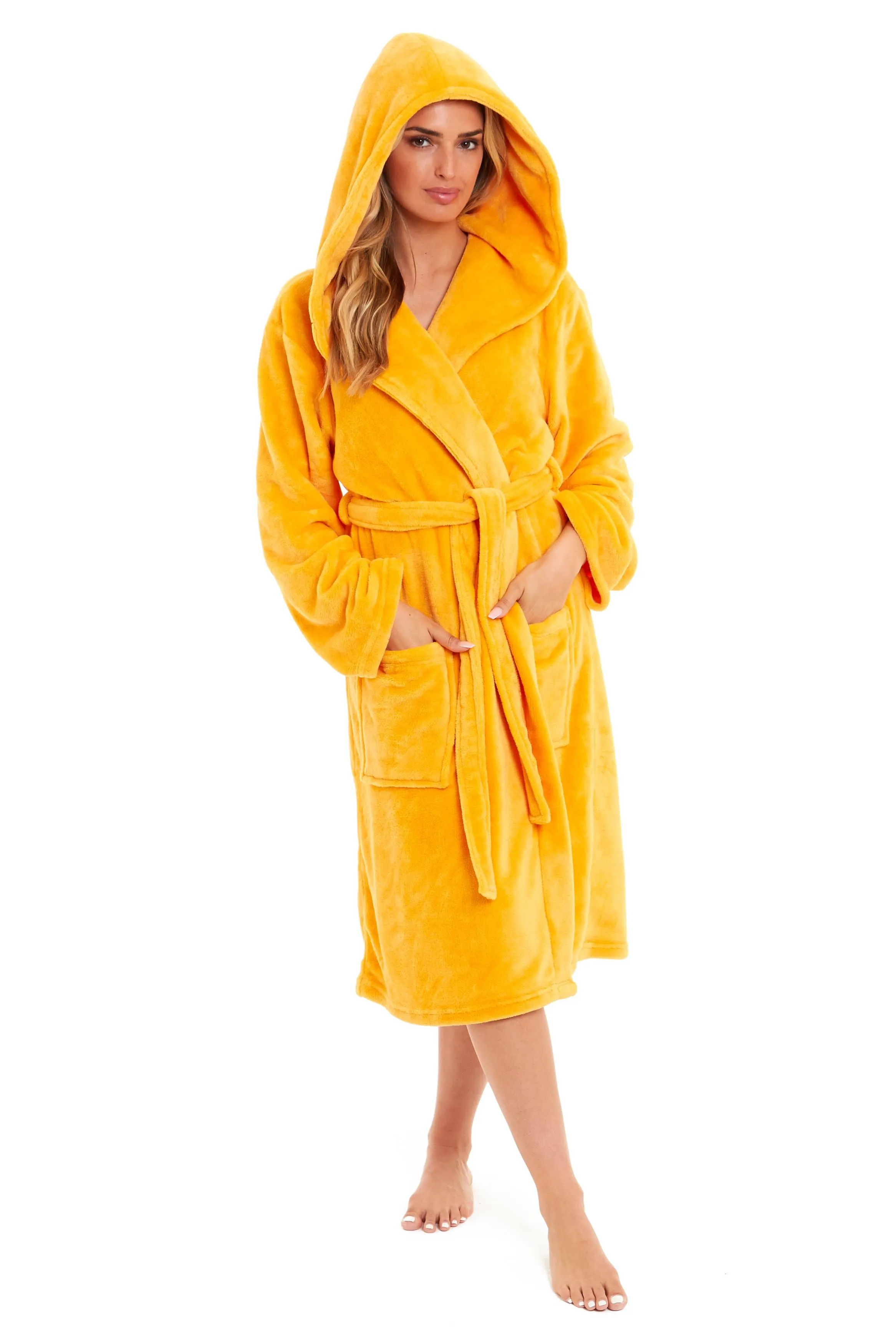 Women's Ultra-Soft Hooded Plush Fleece Dressing Gown Warm Velvet Bathrobe for Lounging and Relaxing in Winter by Daisy Dreamer